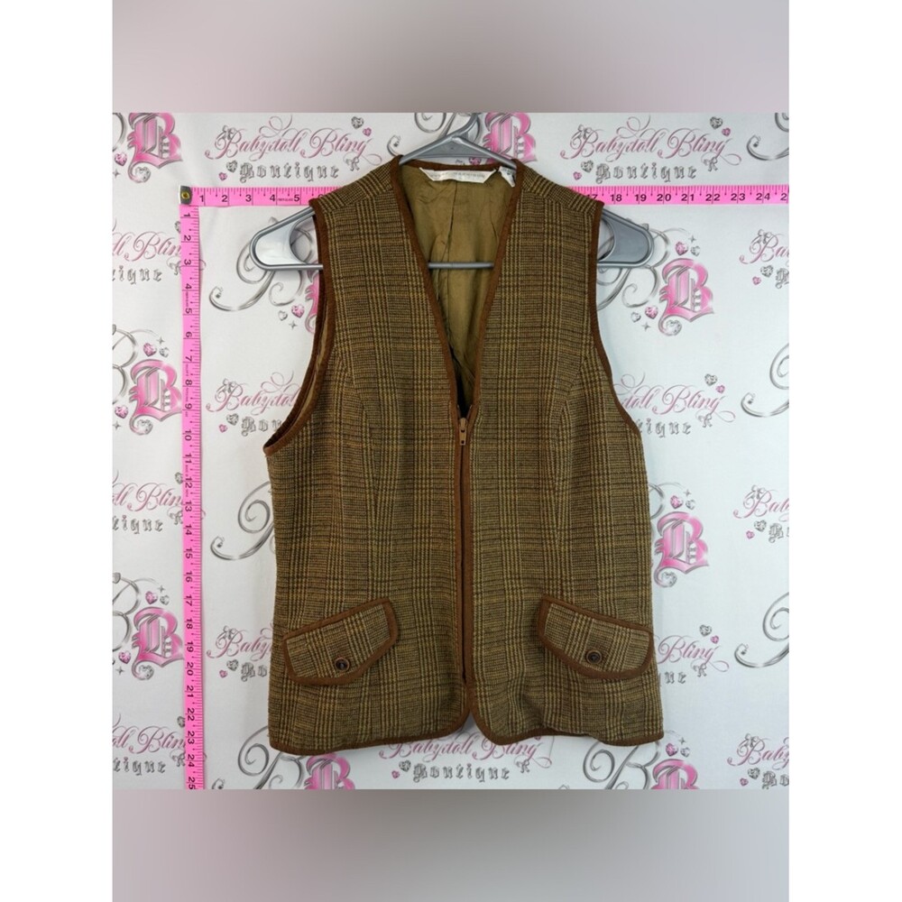 Brett Harrison vest wool Zip-Front Vest / Cover up Brown Plaid Classic Layering